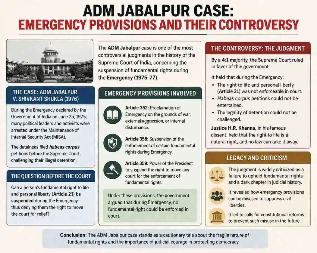 ADM Jabalpur Case: Emergency Provisions and Their Controversy